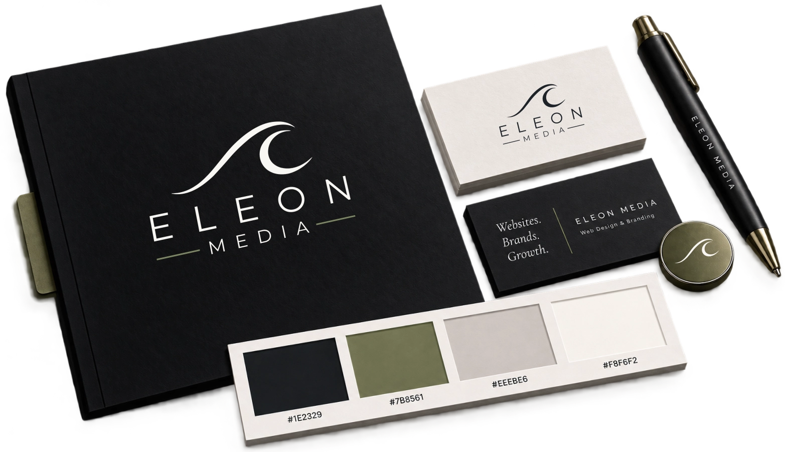 Eleon Media brand identity materials and colour palette